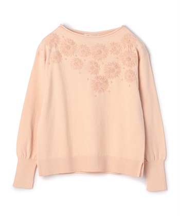 フラワーモチーフ長袖ニット(ピンク-9号)