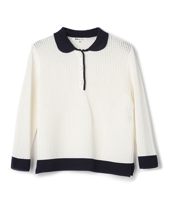 配色切り替え衿付きニット(オフホワイト-9号)