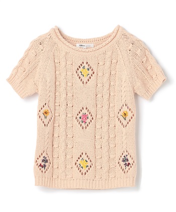 刺繍入りフィッシャーマン半袖ニット(ベージュ-9号)