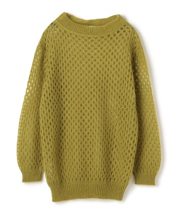 モヘヤ混ネット編みニットプルオーバー(オリーブ-9号)