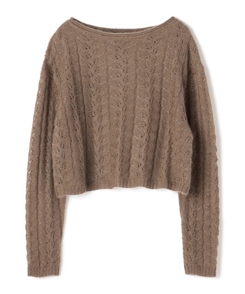 モヘヤ混長袖ニットプルオーバー(ブラウン-9号)