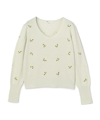 フラワー刺しゅうニット(グリーン-9号)