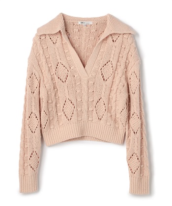 フィッシャーマン衿付きプルオーバーニット(ベージュ-9号)