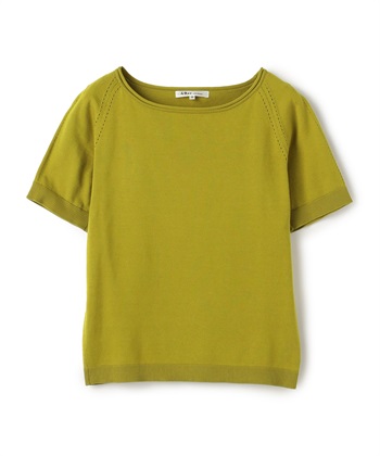 カラーニット半袖プルオーバー(カーキ-9号)