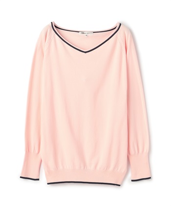 Vネック長袖ニットプルオーバー(ピンク-9号)