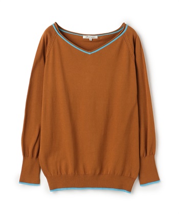 Vネック長袖ニットプルオーバー(レンガ-9号)