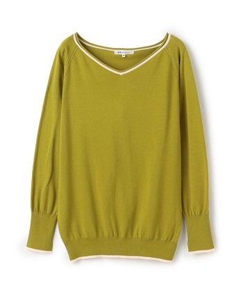 Vネック長袖ニットプルオーバー(カーキ-9号)