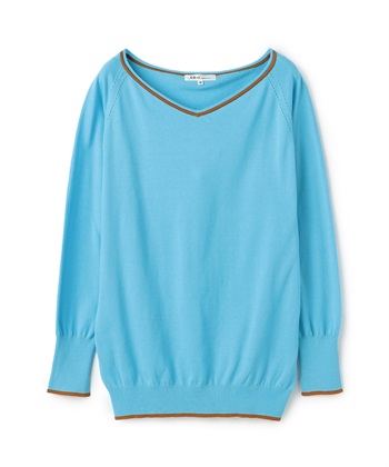 Vネック長袖ニットプルオーバー(ブルー-9号)