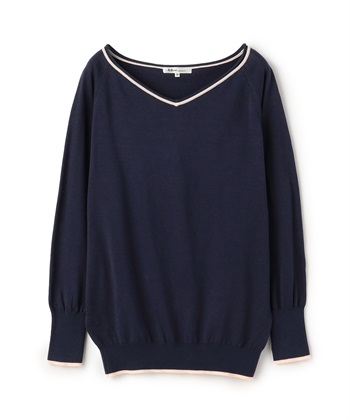 Vネック長袖ニットプルオーバー(ネイビー-9号)