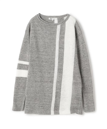 配色ラインリネンニットプルオーバー(グレー-9号)