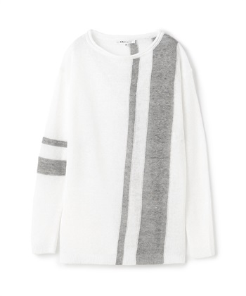 配色ラインリネンニットプルオーバー(オフホワイト-9号)