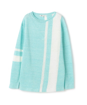 配色ラインリネンニットプルオーバー(ブルー-9号)