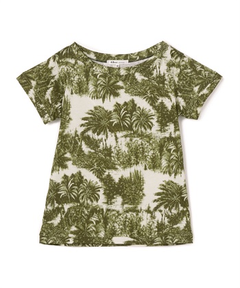 パームツリープリント半袖ボートネックカットソー(カーキ-9号)