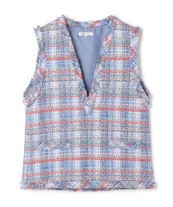チェック柄ツイードベスト(ブルー-9号)