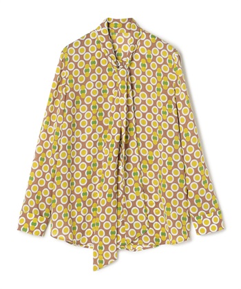 ドット柄ボウタイブラウス(ブラウン-9号)