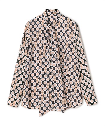 ドット柄ボウタイブラウス(ネイビー-9号)