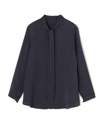 ボウタイ付きジャカードブラウス(ネイビー-9号)