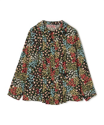 フロントタックブラウス(ブラック(花柄)-9号)