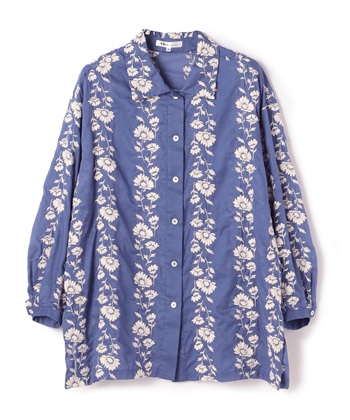 フラワー刺しゅうシャツ(ブルー-9号)