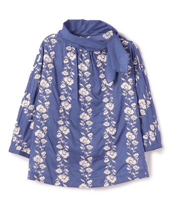 フラワー刺しゅうブラウス(ブルー-9号)