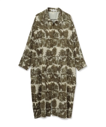 パームツリー柄ロングシャツ(カーキ-9号)