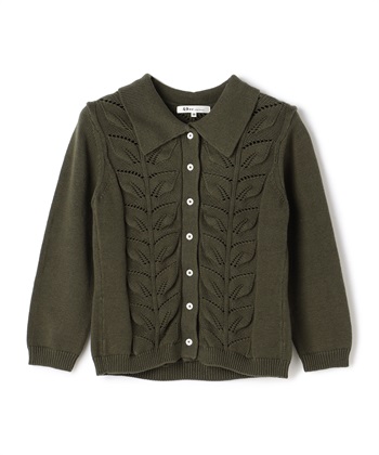 リーフモチーフニットカーディガン(カーキ-9号)