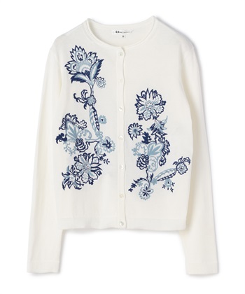 フラワー刺繍入りコットンカーディガン(オフホワイト-9号)