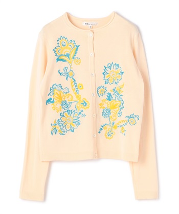 フラワー刺繍入りコットンカーディガン(ベージュ-9号)