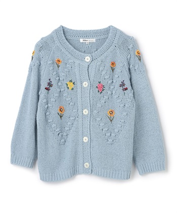 刺繍入りフィッシャーマンカーディガン(ブルー-9号)
