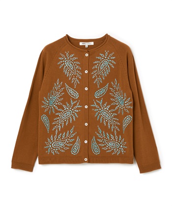 ペイズリー柄刺繍カーディガン(レンガ-9号)