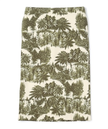 パーム柄ミディ丈タイトスカート(カーキ-9号)