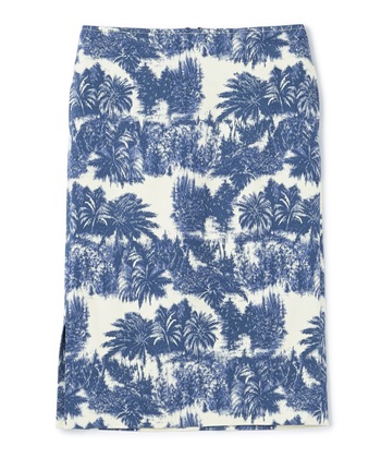 パーム柄ミディ丈タイトスカート(ネイビー-9号)
