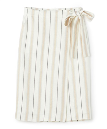 マルチストライプ柄リネンスカート(オフホワイト-9号)
