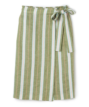 マルチストライプ柄リネンスカート(グリーン-9号)