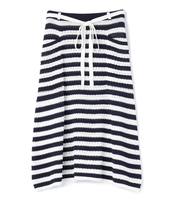 透かし編みボーダーニットスカート(オフホワイト-9号)