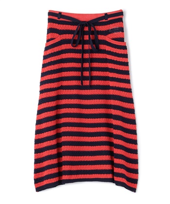 透かし編みボーダーニットスカート(ネイビー-9号)