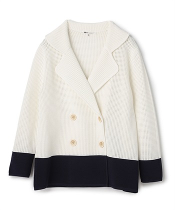 Wボタン配色ニットジャケット(オフホワイト-9号)
