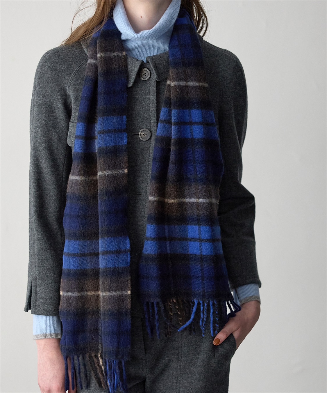 49AV ジュンコシマダ　ミンクマフラー　日本製 チェック柄カシミヤマフラー 49AV JUNKO SHIMADA｜クロスプラス公式