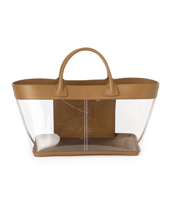 レザードッキングクリアトートバッグ(キャメル-フリー)