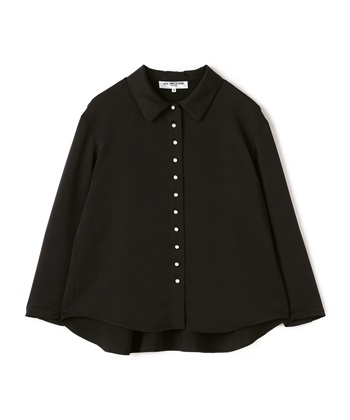 パールボタンバックギャザーブラウス(ブラック-9号)