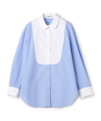 タイプライターコットン長袖ブラウス(サックス-9号)