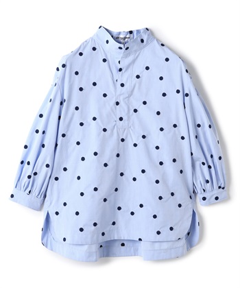 ドット刺繍コットンブラウス(ブルー-9号)