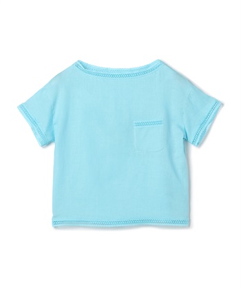 リネン半袖ブラウス(ブルー-9号)