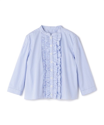 フロントフリルタイプライターブラウス(ブルー-9号)