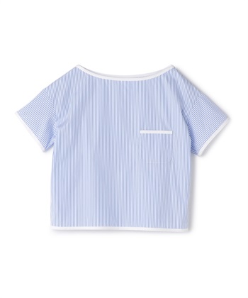 ボートネック半袖タイプライターブラウス(ブルー-9号)