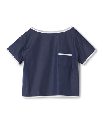 ボートネック半袖タイプライターブラウス(ネイビー-9号)