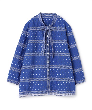 ボーダードット刺繍リボンブラウス(ネイビー-9号)