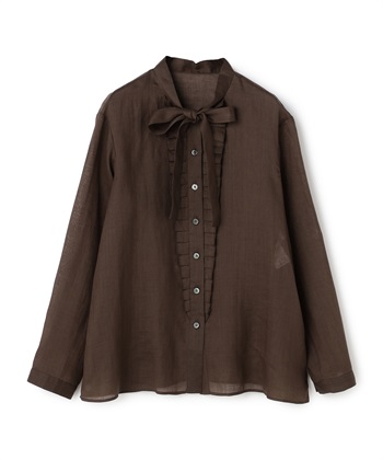 【BLACK FRIDAY】ラミーフリル使いボウタイブラウス(ブラウン-9号)