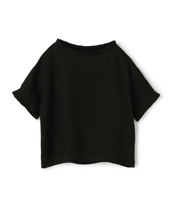ナチュラルリネンフリル使いTブラウス(ブラック-9号)