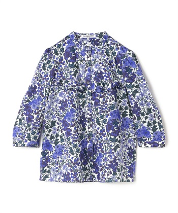 リバティプリントバンドカラーブラウス(ブルー-9号)